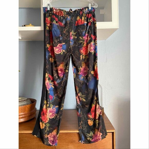 Johnny Was Black w/ Multicolor Floral Printed Silk Drawstring Pants Size S - Picture 3 of 7